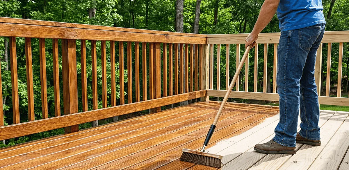 Deck staining and sealing application on a wood deck in Riverside, CA